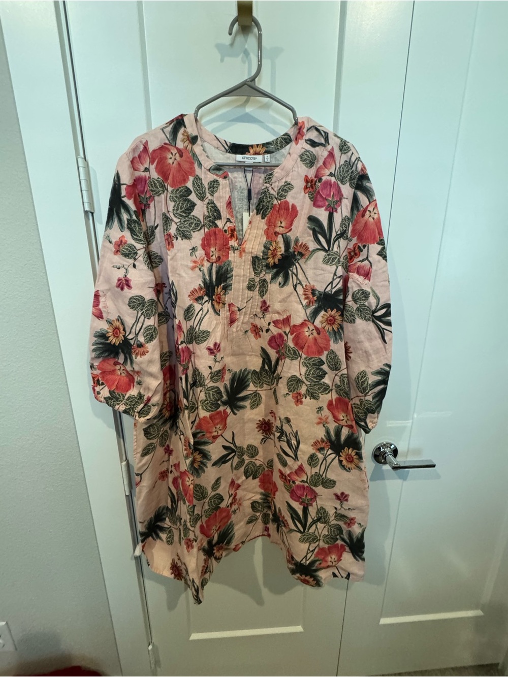 Chico's Pink Floral Split-Neck Tunic